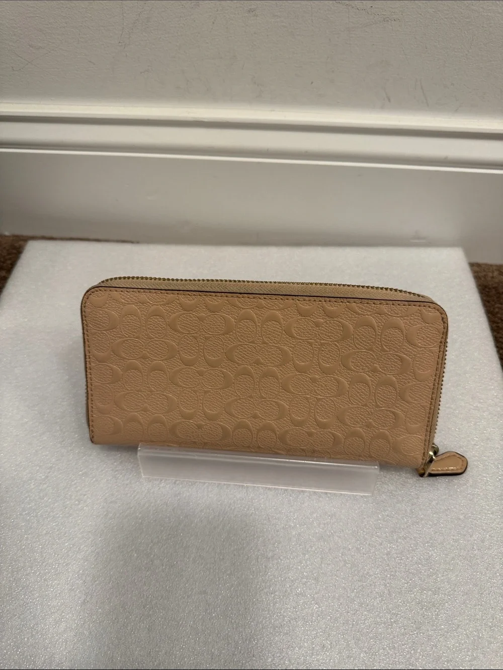 Coach Embossed Signature Zip Wallet in Beige-Tan - Picture 2 of 8
